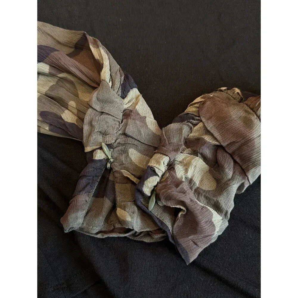 Generation Love Noelle Camo Sheer Sleeve Edgy Top Black Green Womens Size XS - Picture 8 of 9